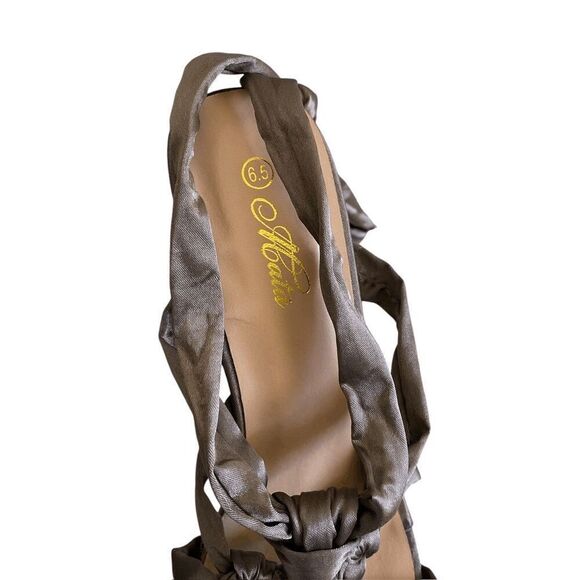 Taupe Satin Lace Up Heels 6.5 - Picture 5 of 9